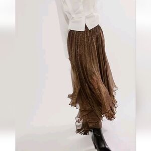 Free People FP One Clover Shine Skirt | Metallic Gold/Java | Size M | Boho